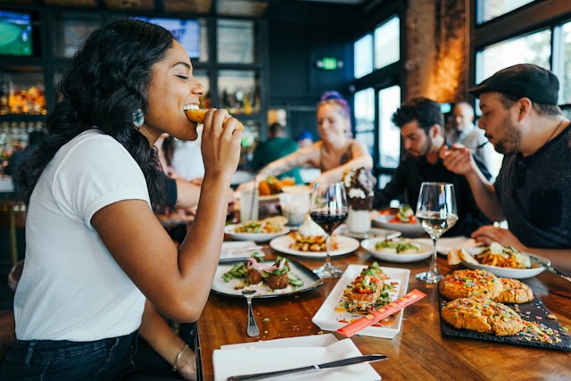 people eating in a cafe